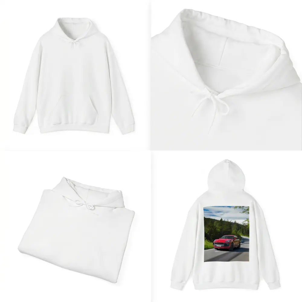 Red Porsche Macan GTS On Forest Road – Hoodies