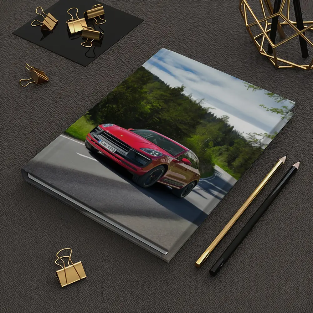 Red Porsche Macan GTS On Forest Road – Notebooks