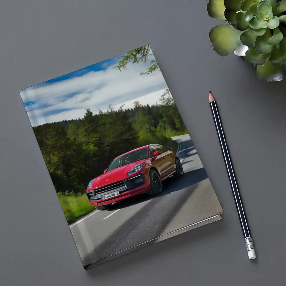 Red Porsche Macan GTS On Forest Road – Notebooks