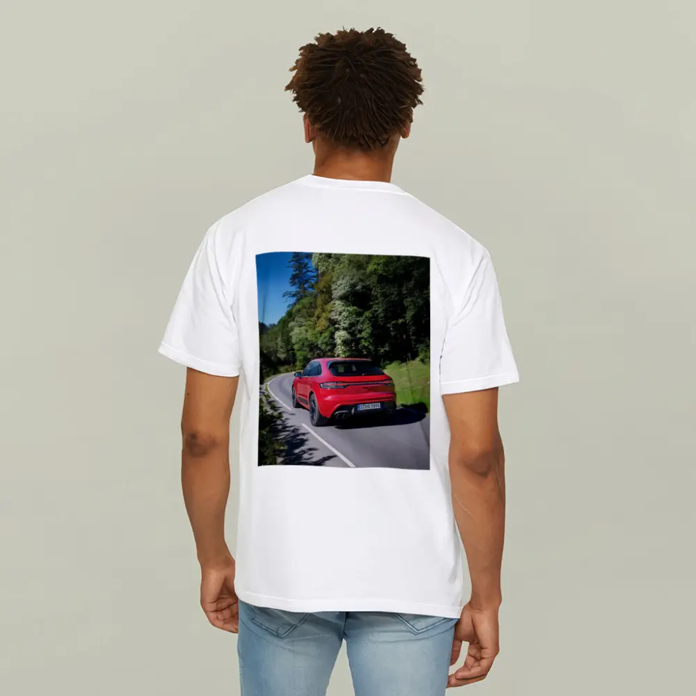 Porsche Macan GTS Red On Forest Road – T-Shirts