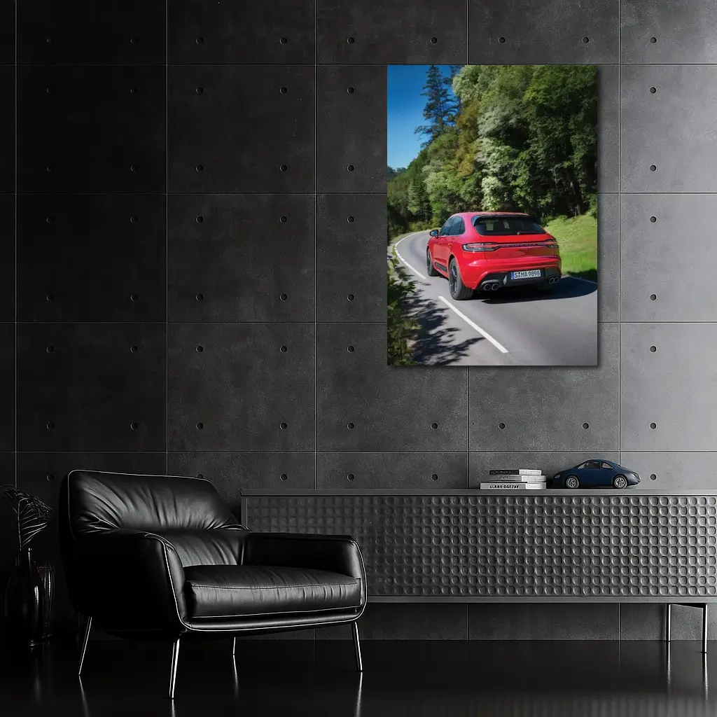 Porsche Macan GTS Red On Forest Road – Wall Art