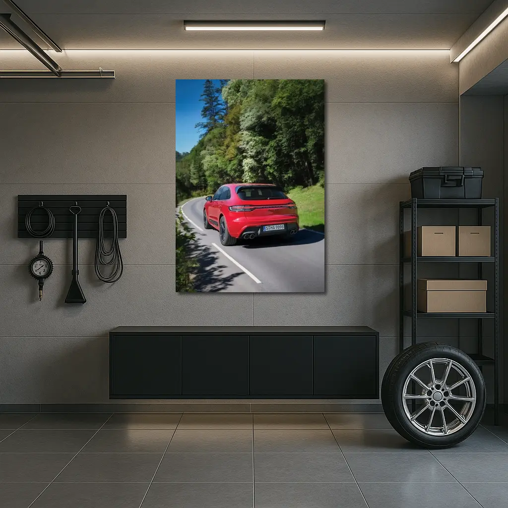 Porsche Macan GTS Red On Forest Road – Wall Art