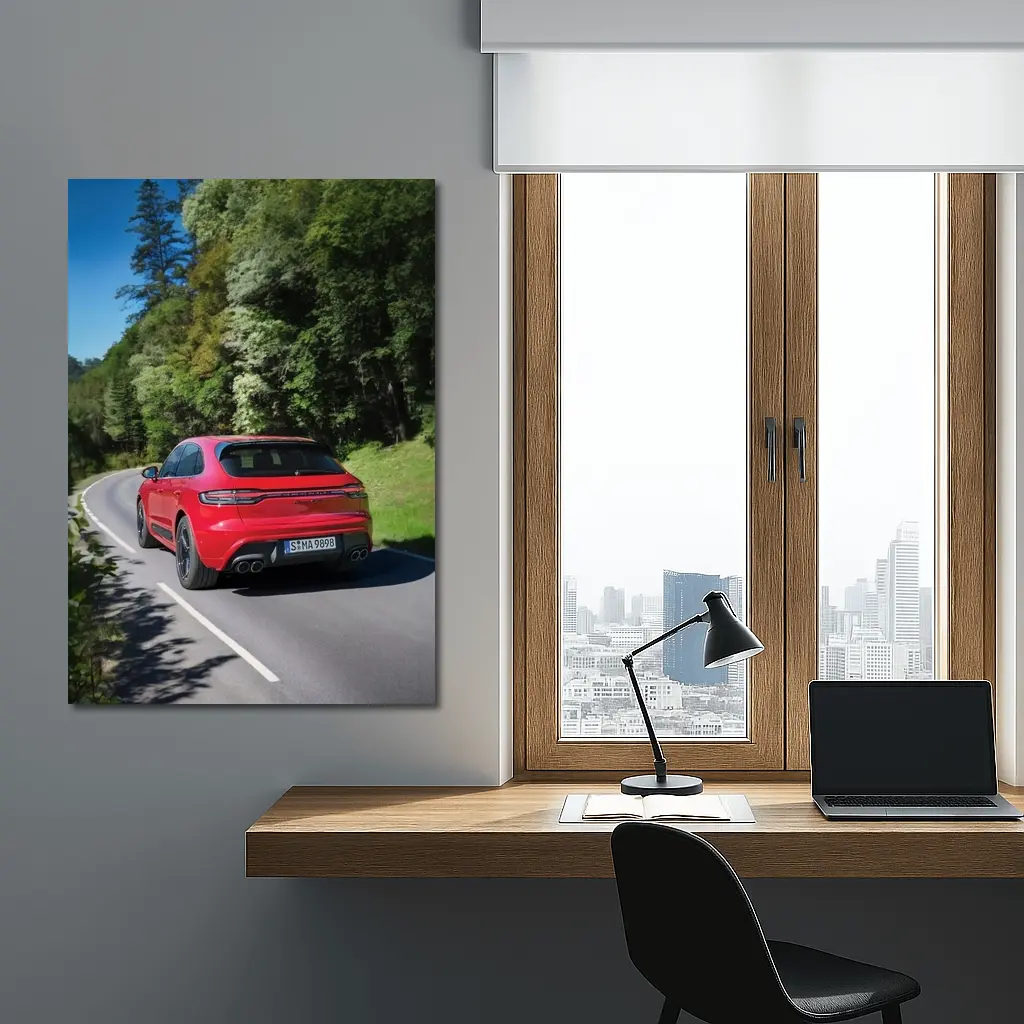 Porsche Macan GTS Red On Forest Road – Wall Art