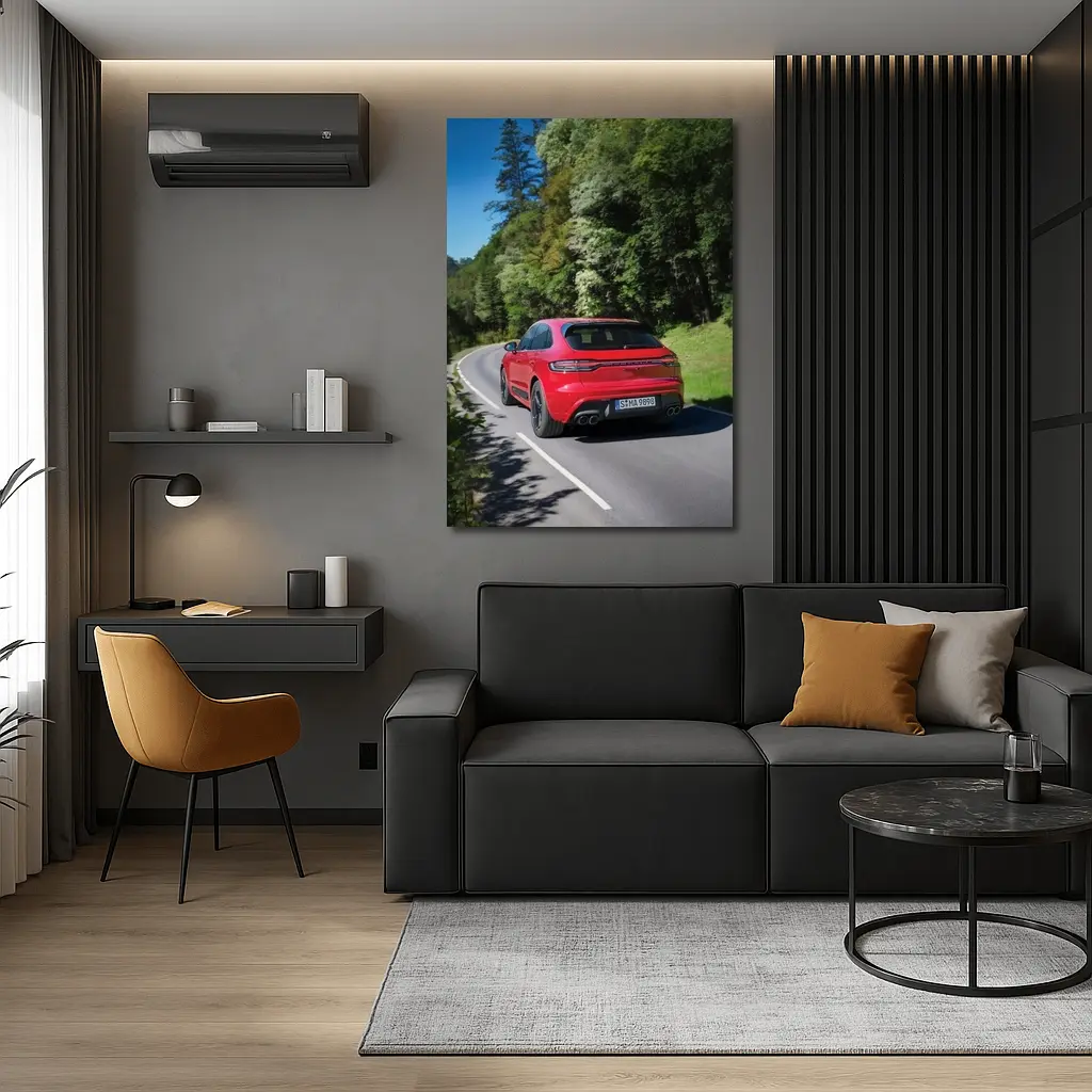 Porsche Macan GTS Red On Forest Road – Wall Art