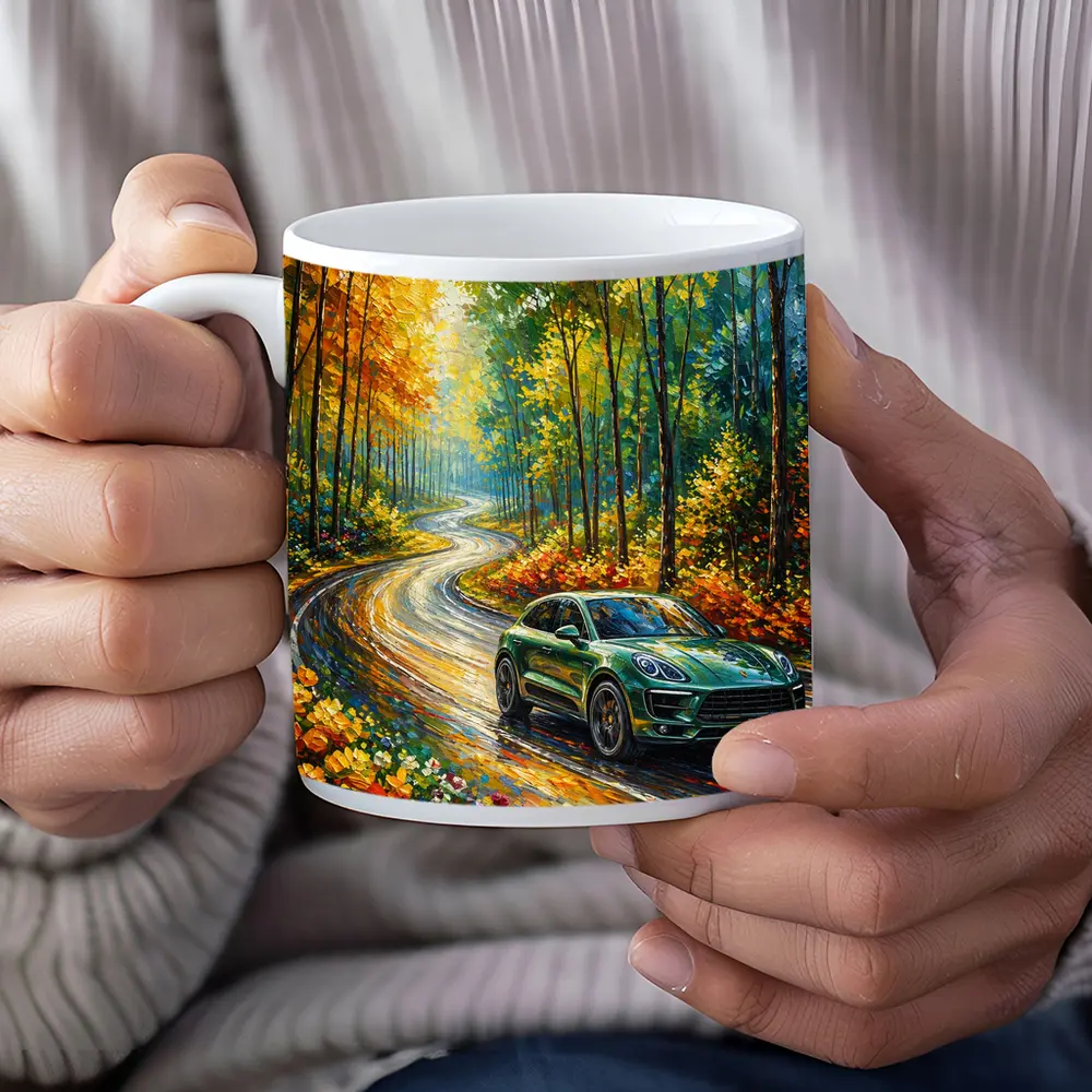 Porsche Macan Green Impressionist Forest Road – Mugs
