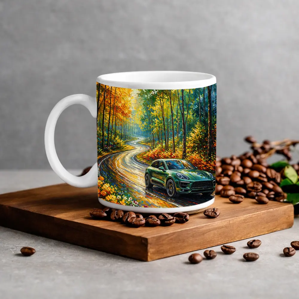 Porsche Macan Green Impressionist Forest Road – Mugs