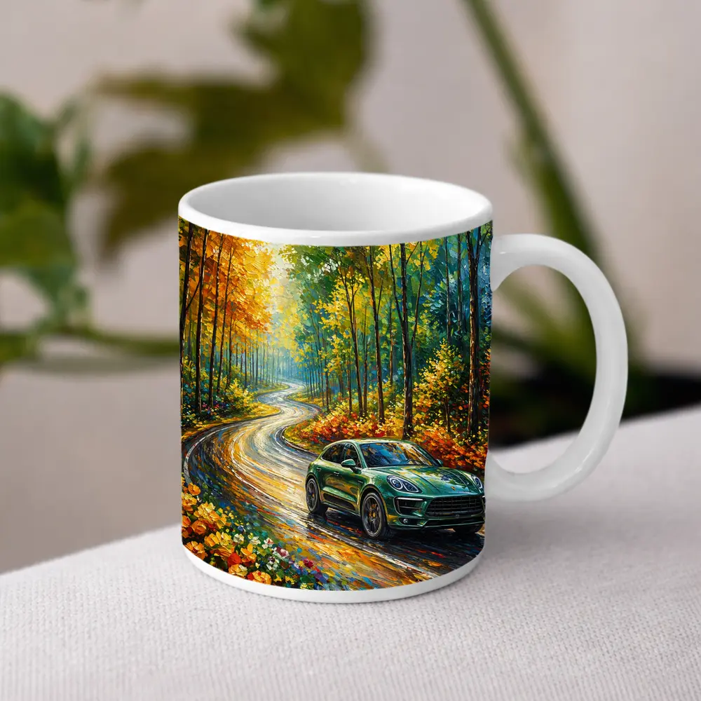 Porsche Macan Green Impressionist Forest Road – Mugs