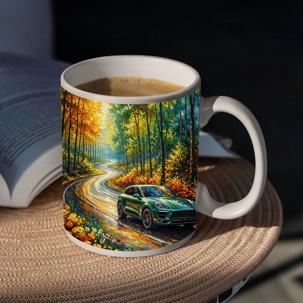 Porsche Macan Green Impressionist Forest Road – Mugs