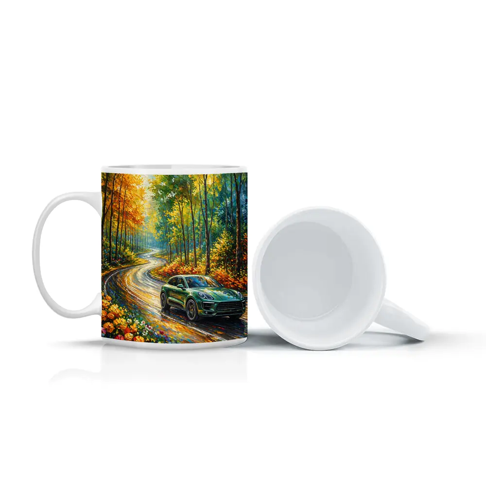Porsche Macan Green Impressionist Forest Road – Mugs