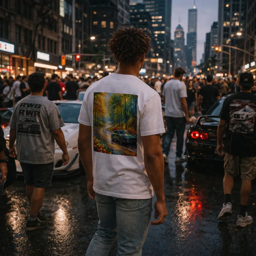 Porsche Macan Green Impressionist Forest Road – T-Shirts