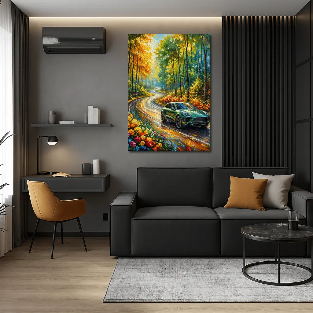 Porsche Macan Green Impressionist Forest Road – Wall Art