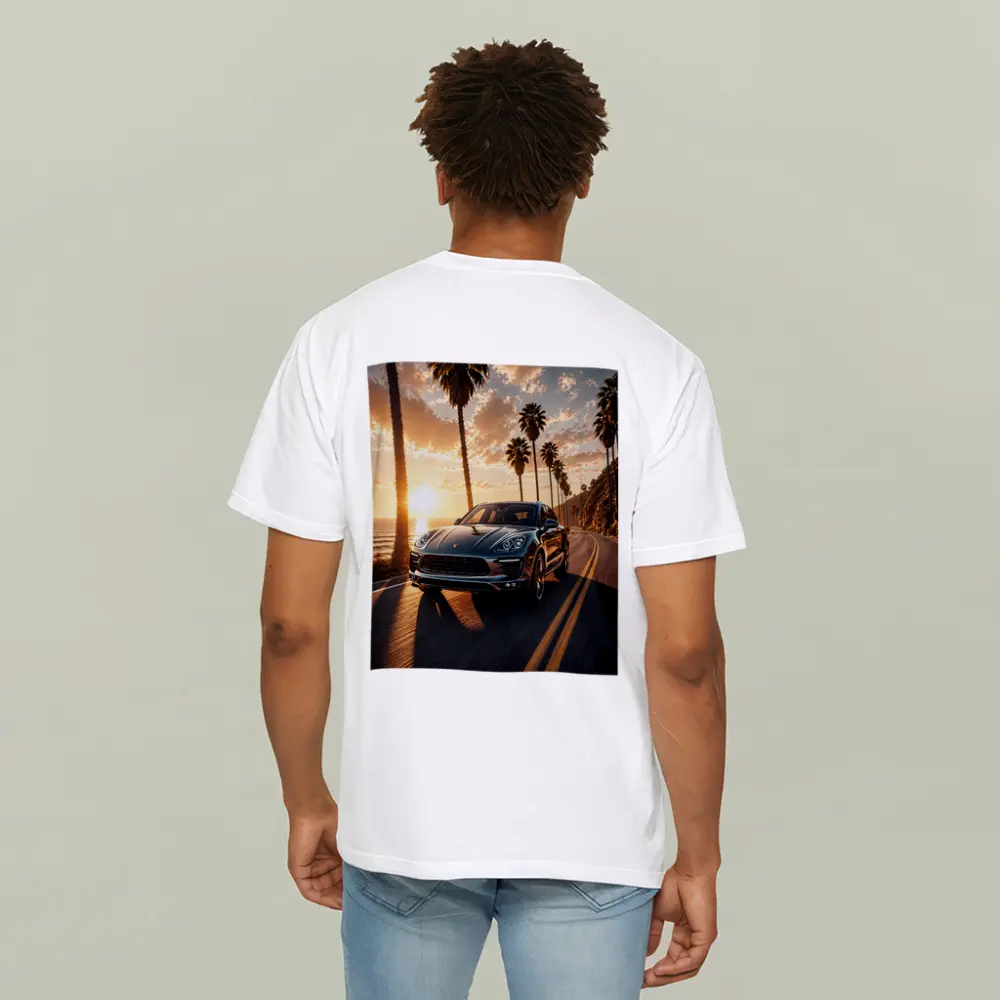 Porsche Macan Driving Coastal Road Sunset – T-Shirts