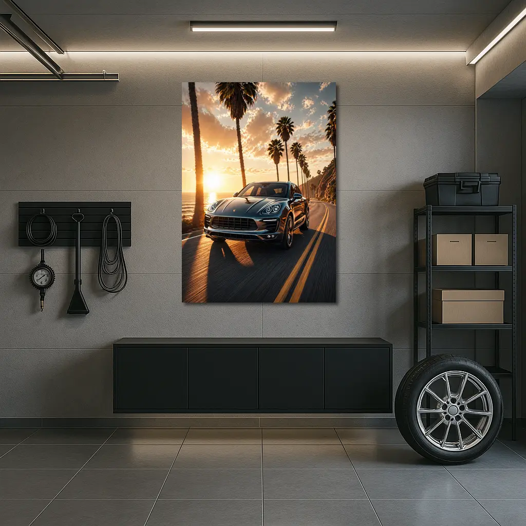 Porsche Macan Driving Coastal Road Sunset – Wall Art