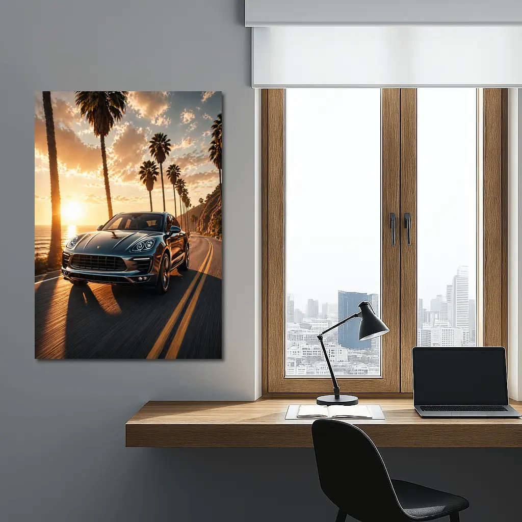Porsche Macan Driving Coastal Road Sunset – Wall Art