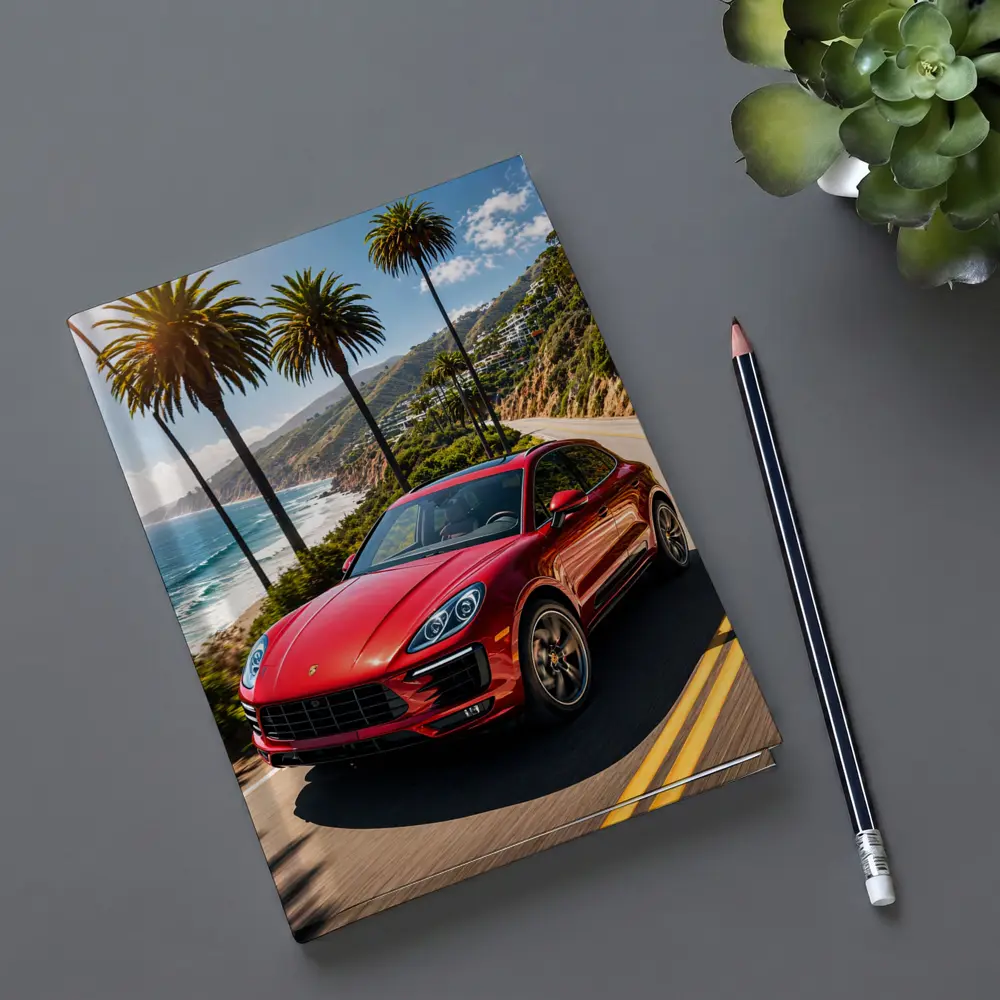 Red Porsche Macan On Coastal Highway – Notebooks