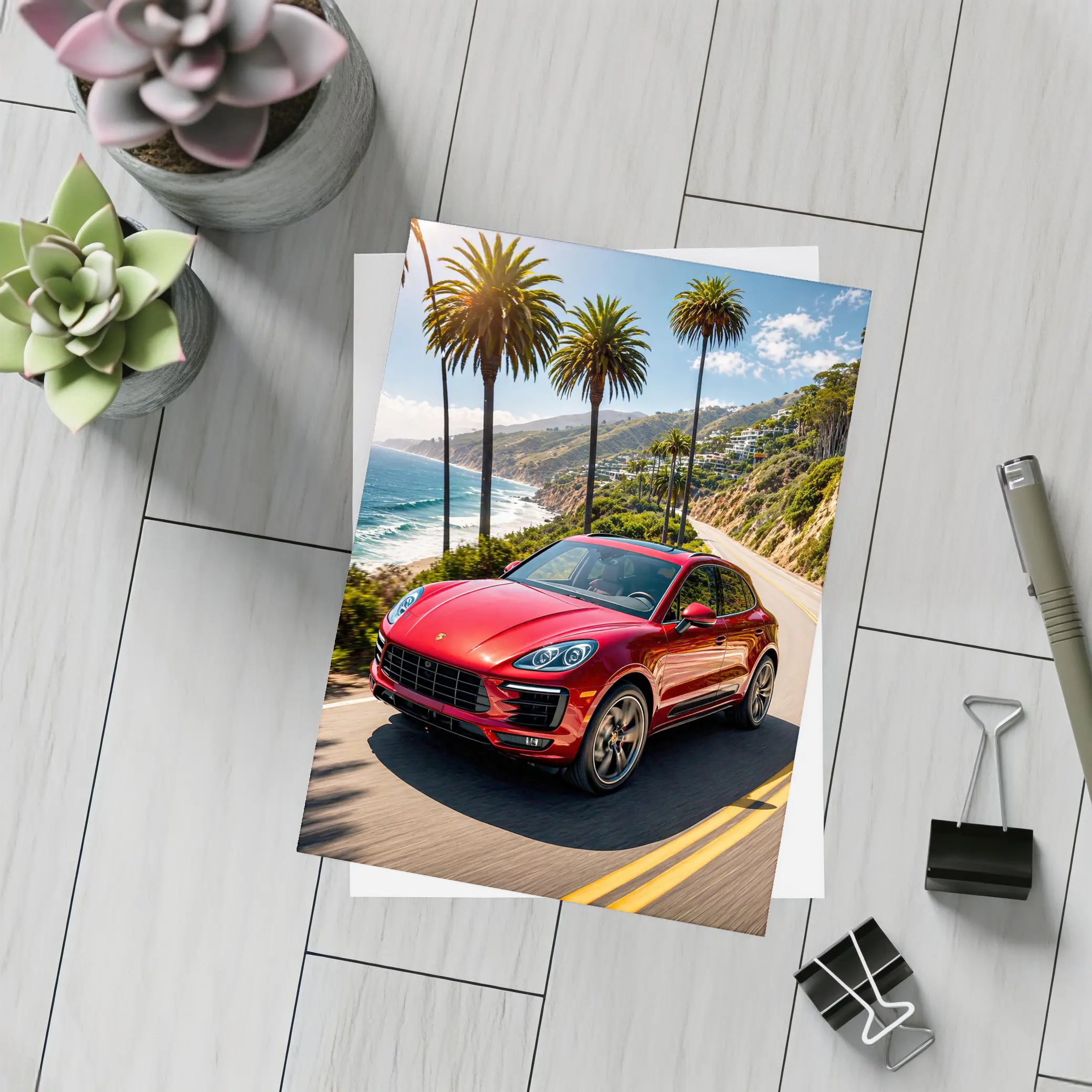 Red Porsche Macan On Coastal Highway – Postcards