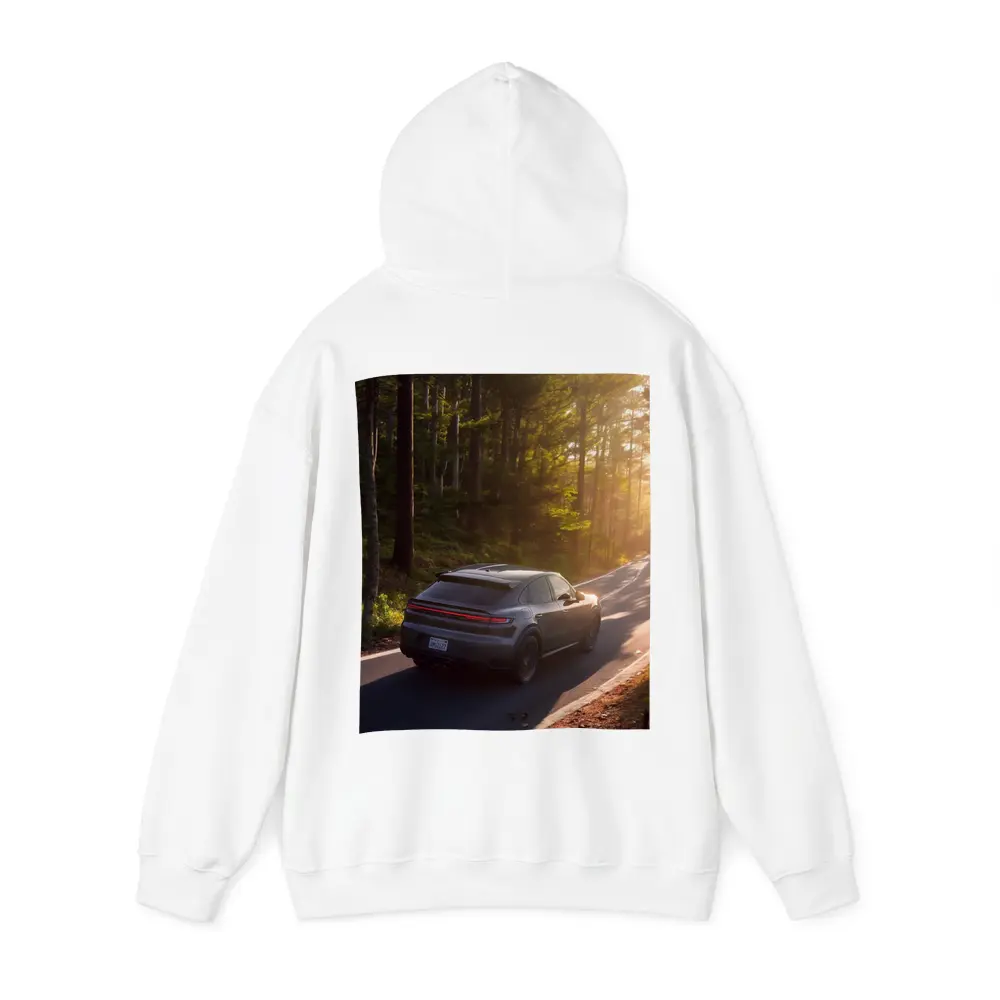 Porsche Macan Driving Through Sunlit Forest – Hoodies
