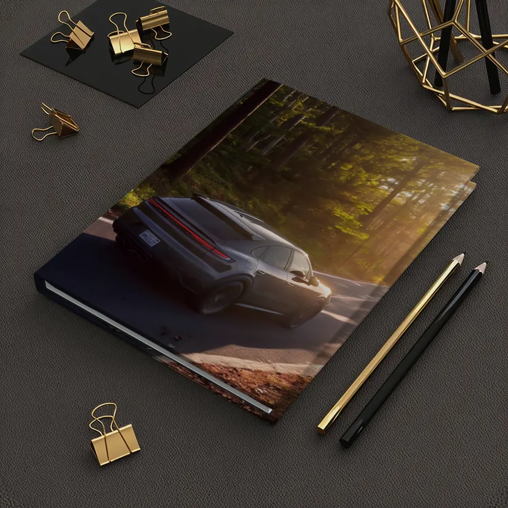 Porsche Macan Driving Through Sunlit Forest – Notebooks