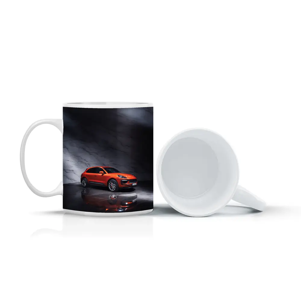 Porsche Macan Orange On Marble Background – Mugs