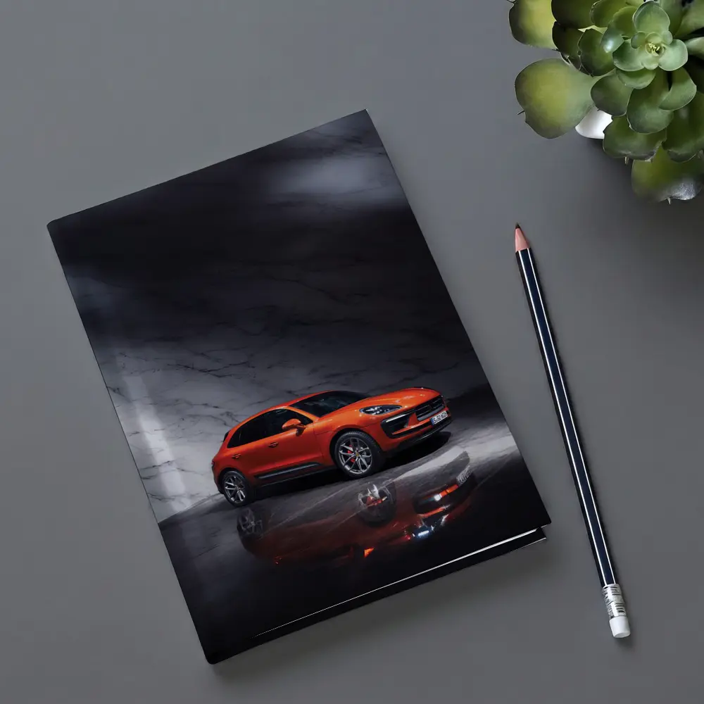 Porsche Macan Orange On Marble Background – Notebooks