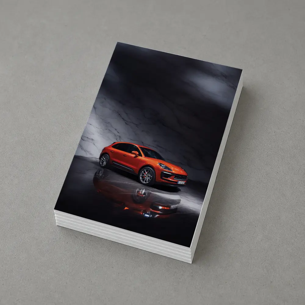 Porsche Macan Orange On Marble Background – Postcards