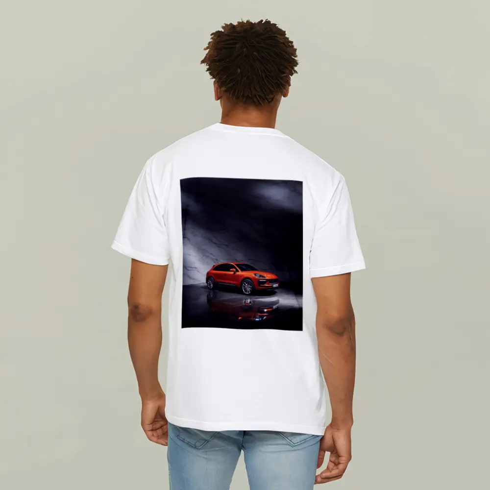 Porsche Macan Orange On Marble Background – T-Shirts