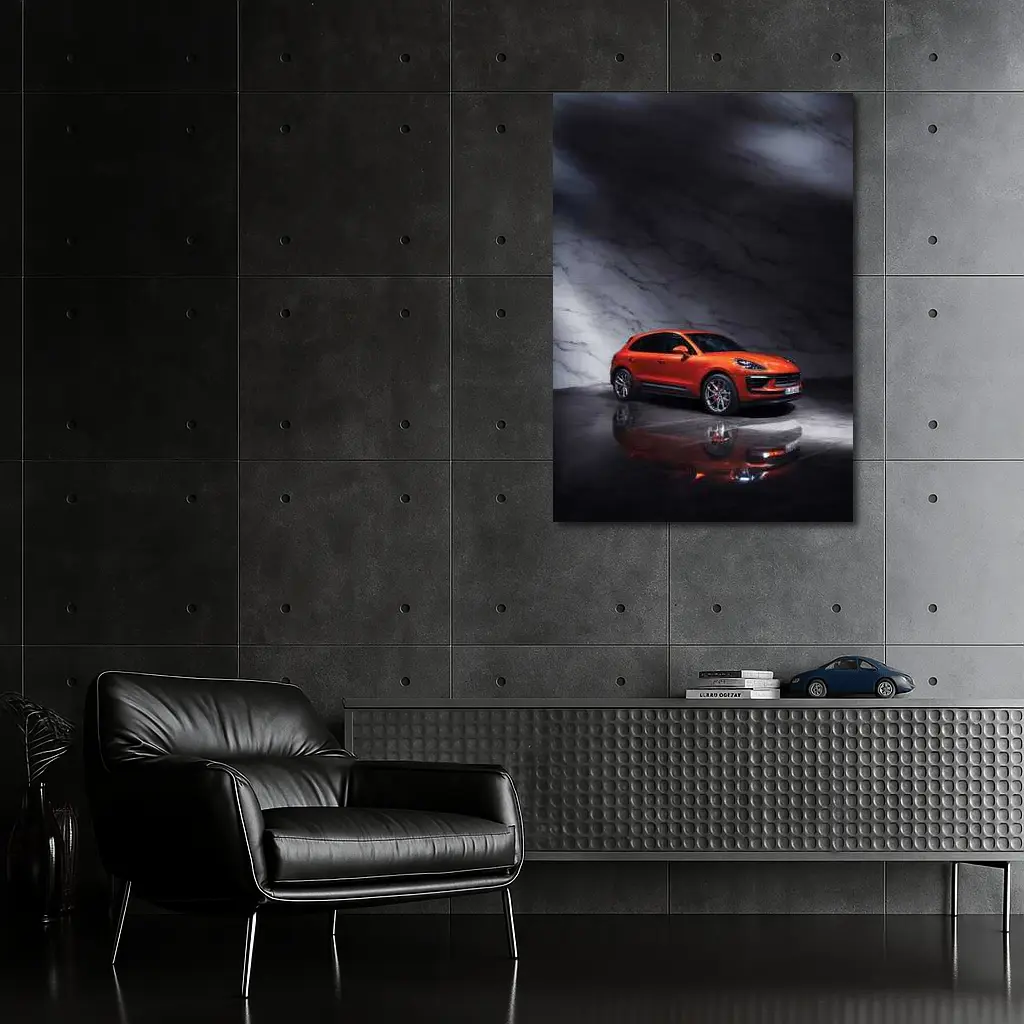 Porsche Macan Orange On Marble Background – Wall Art