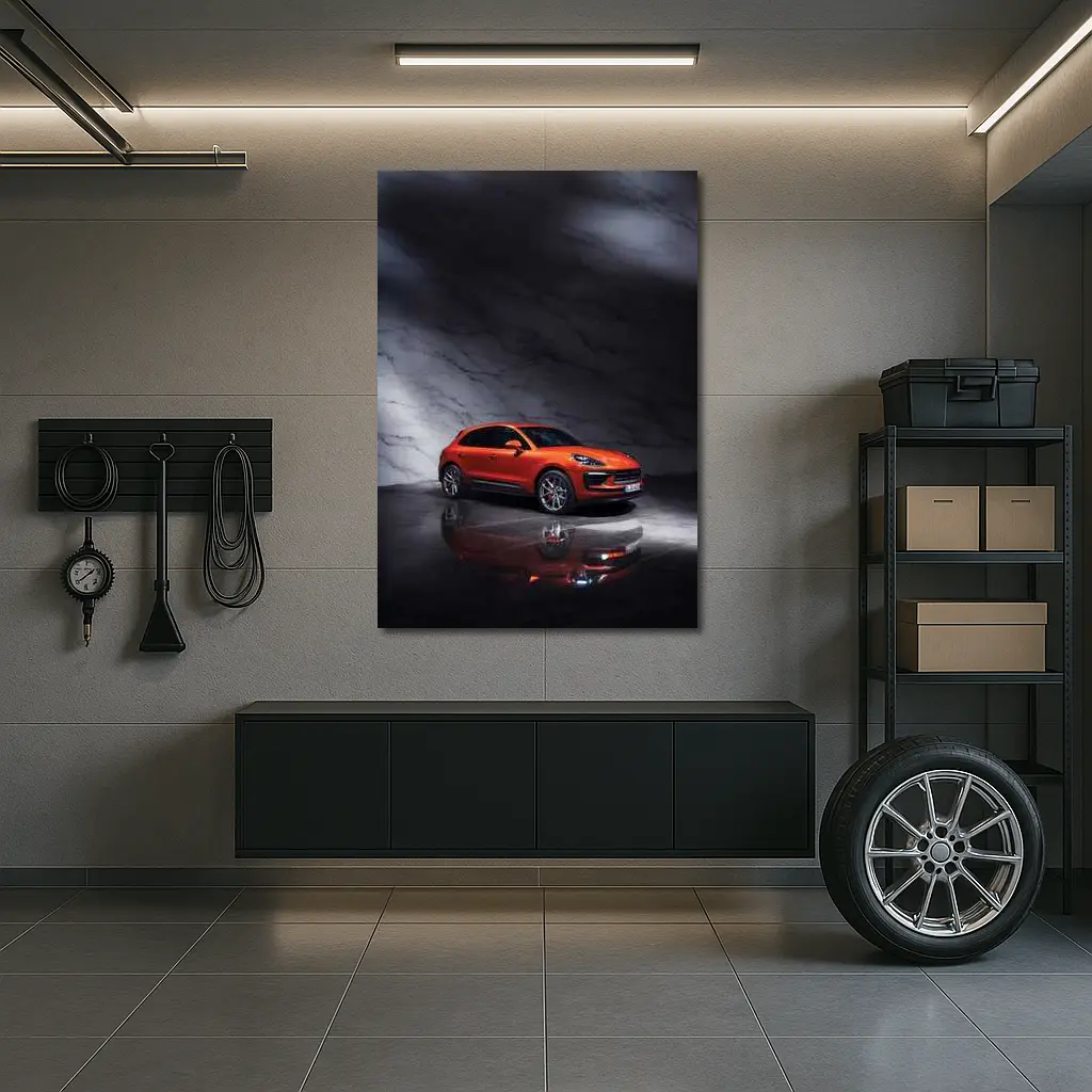Porsche Macan Orange On Marble Background – Wall Art