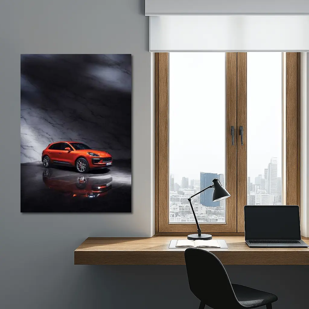 Porsche Macan Orange On Marble Background – Wall Art
