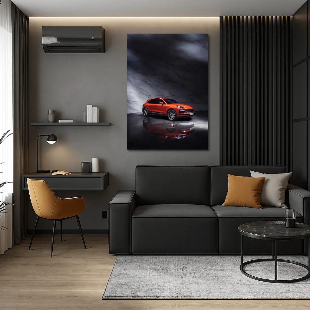 Porsche Macan Orange On Marble Background – Wall Art