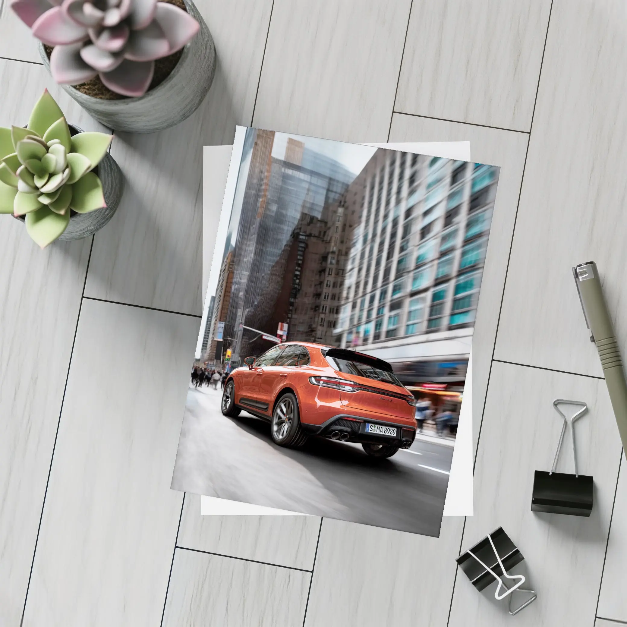Porsche Macan S Orange City Street – Postcards