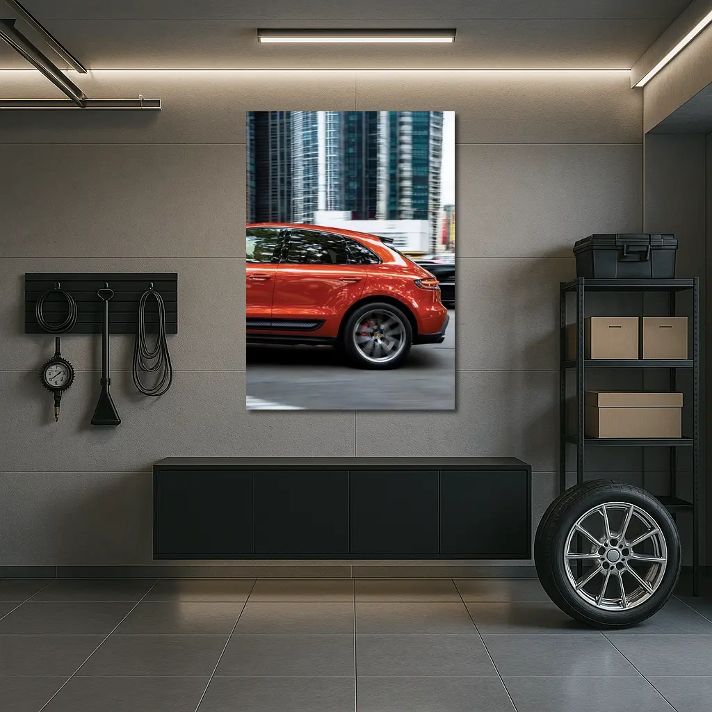 Porsche Macan S Orange City Skyscrapers – Wall Art