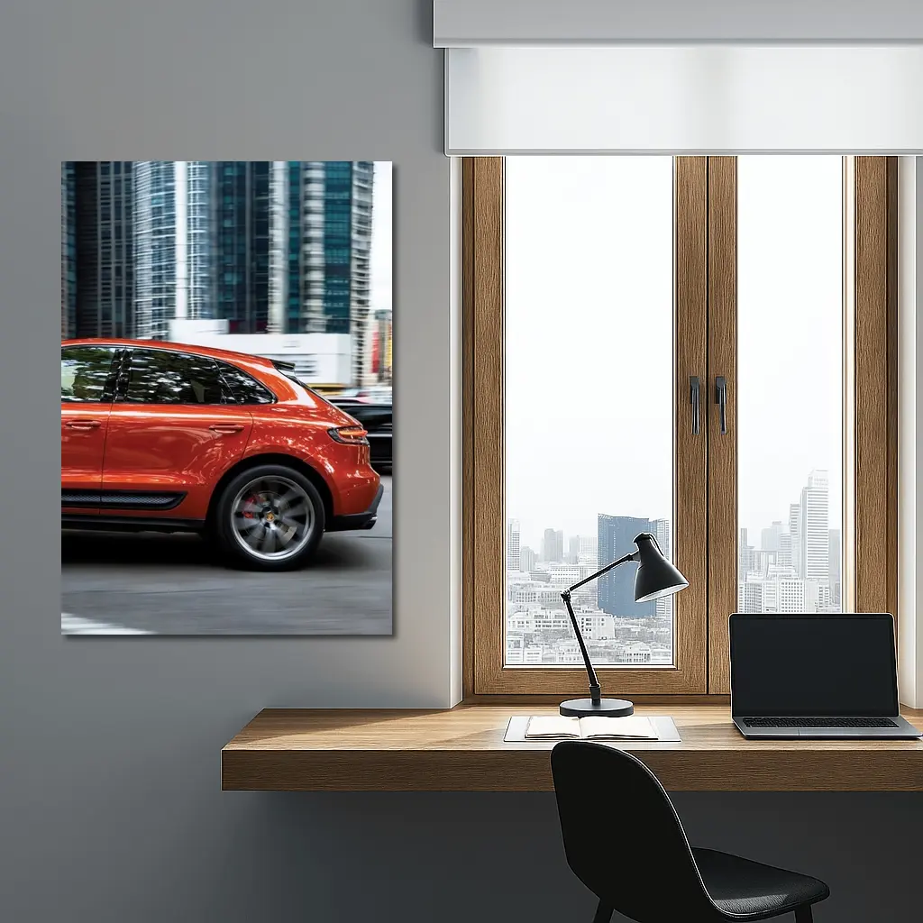 Porsche Macan S Orange City Skyscrapers – Wall Art