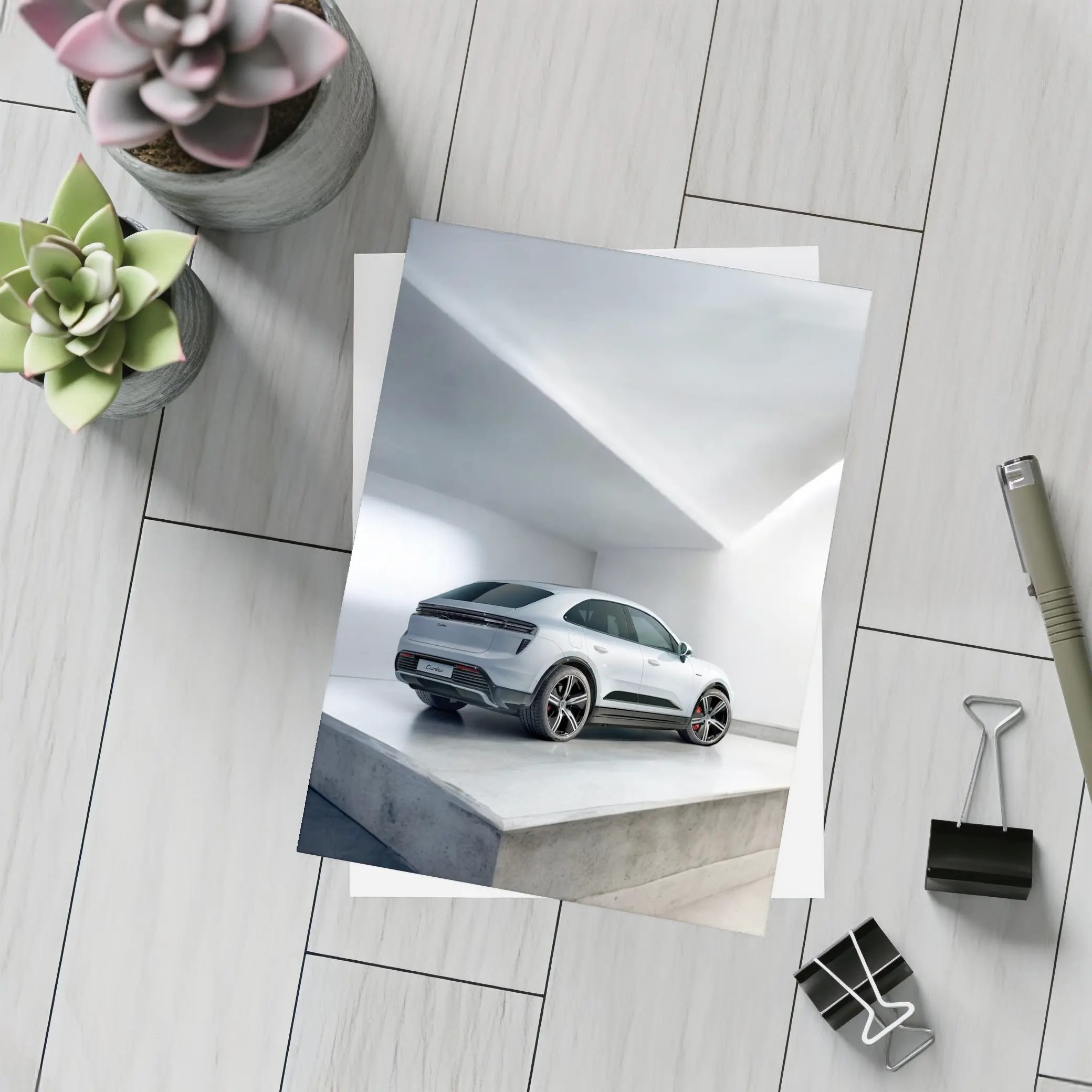 Porsche Macan Turbo White Studio Garage – Postcards