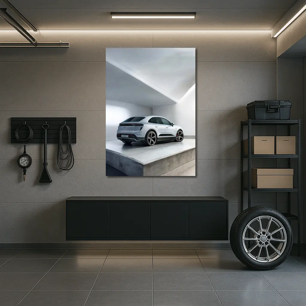 Porsche Macan Turbo White Studio Garage – Wall Art