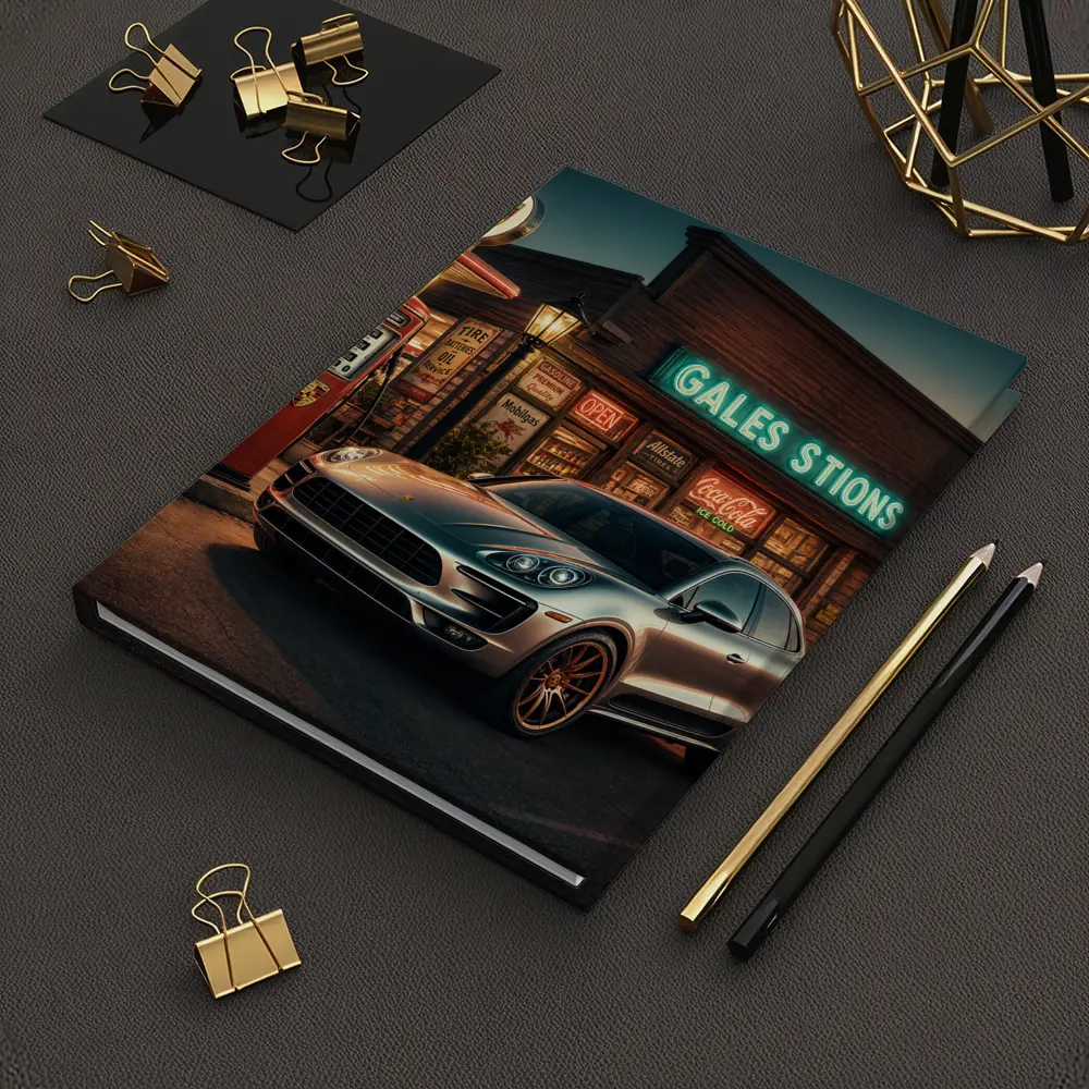 Porsche Macan at Retro Gas Station Night – Notebooks