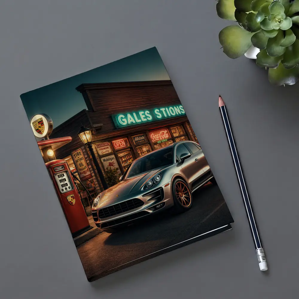 Porsche Macan at Retro Gas Station Night – Notebooks