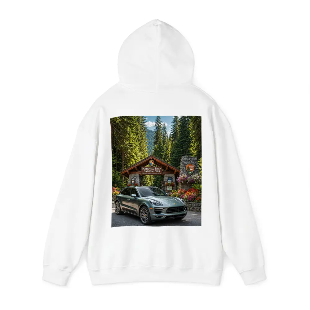 Porsche Macan at National Park Entrance – Hoodies