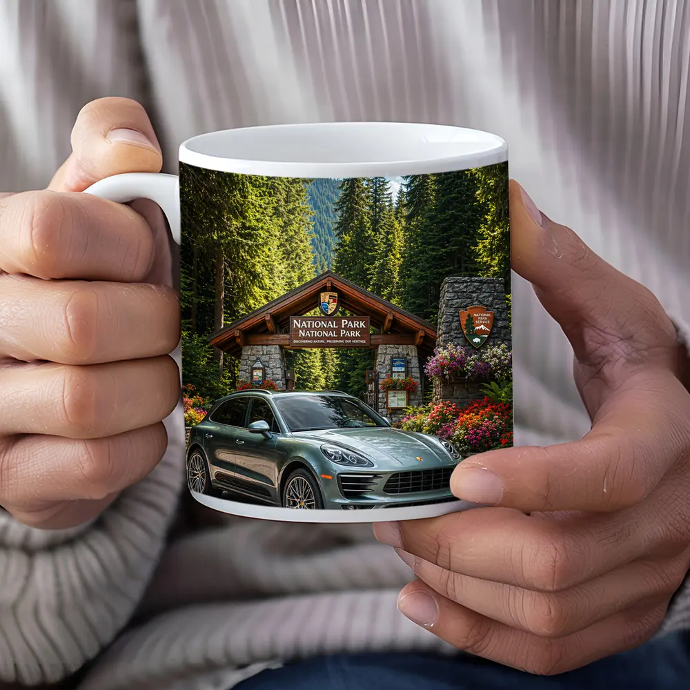 Porsche Macan at National Park Entrance – Mugs