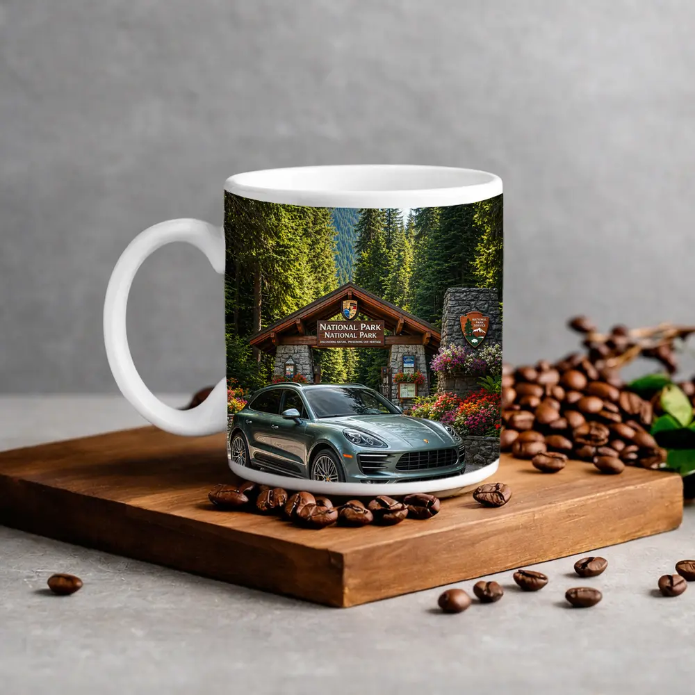 Porsche Macan at National Park Entrance – Mugs