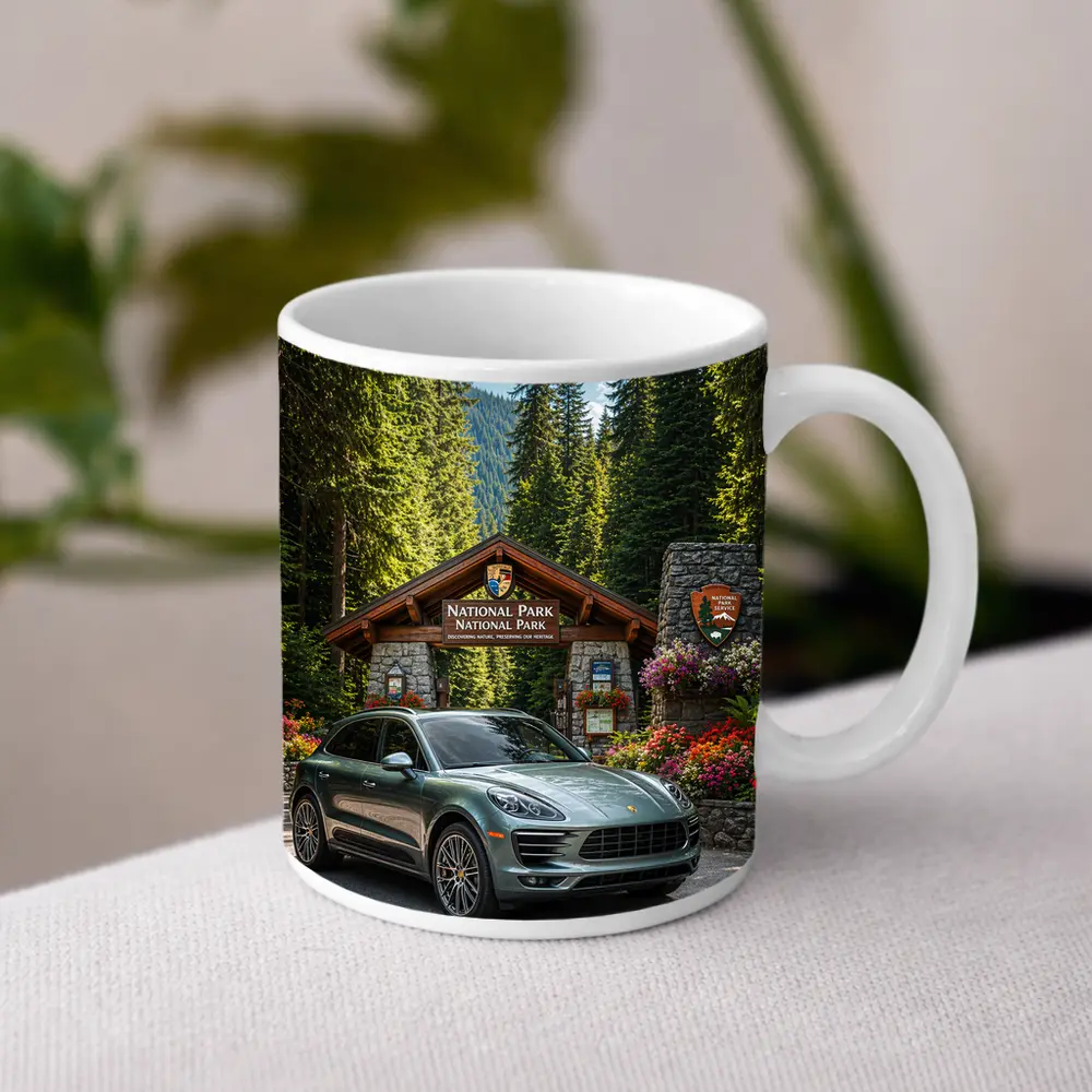 Porsche Macan at National Park Entrance – Mugs