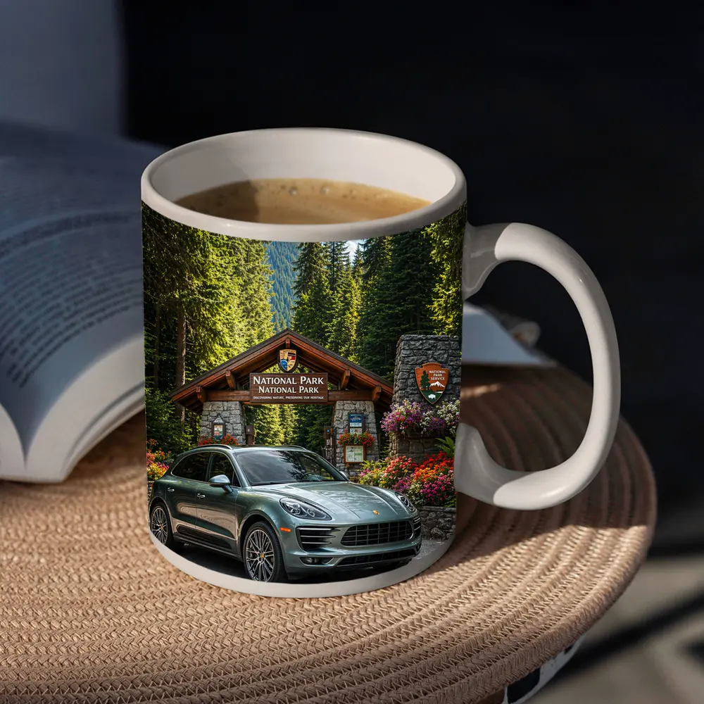 Porsche Macan at National Park Entrance – Mugs