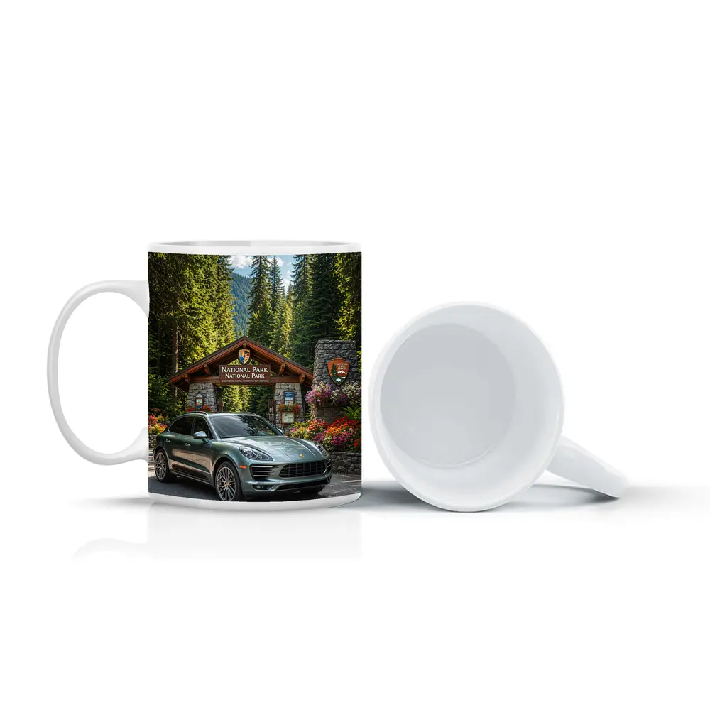Porsche Macan at National Park Entrance – Mugs