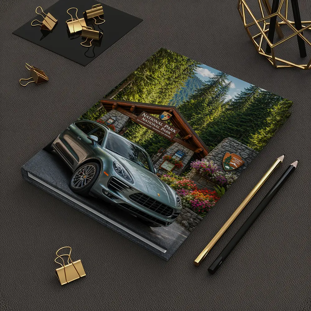 Porsche Macan at National Park Entrance – Notebooks