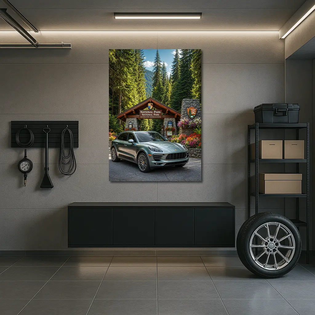 Porsche Macan at National Park Entrance – Wall Art