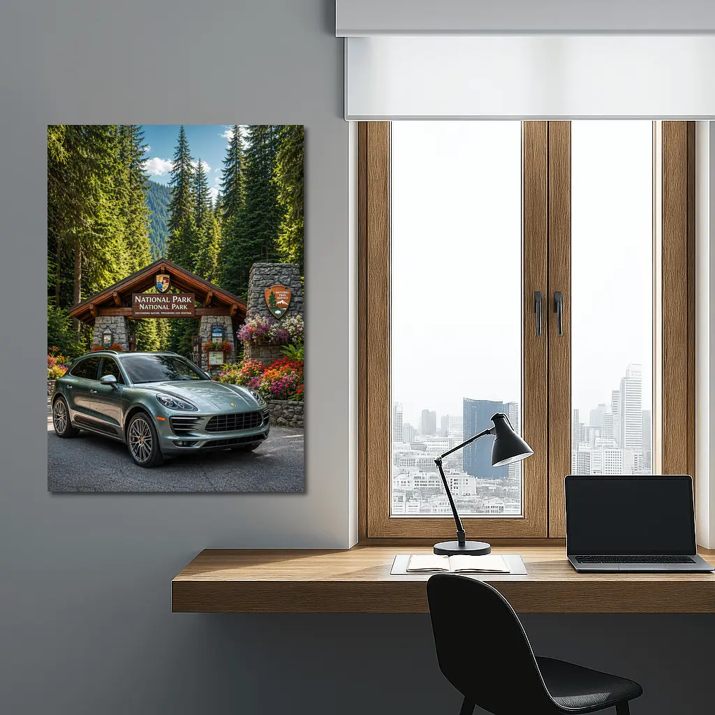 Porsche Macan at National Park Entrance – Wall Art