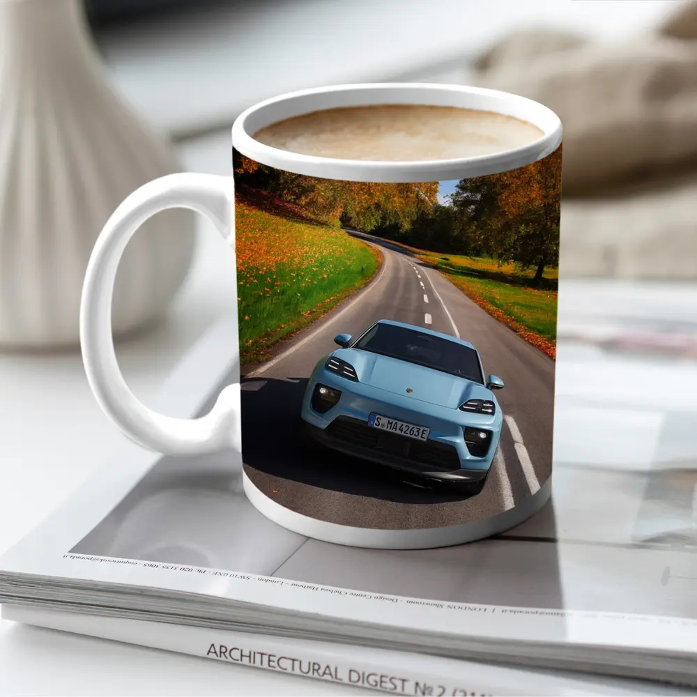 Porsche Macan Electric Blue Autumn Road Drive – Mugs