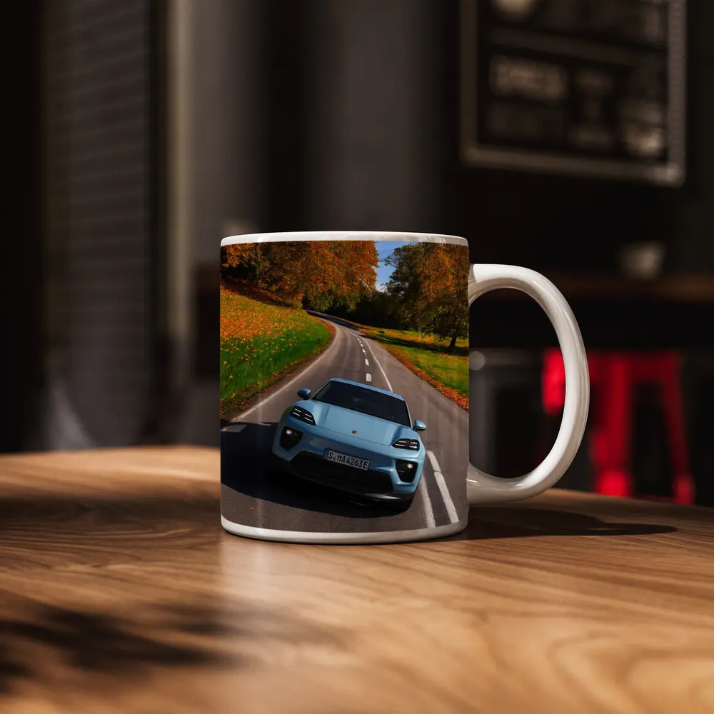 Porsche Macan Electric Blue Autumn Road Drive – Mugs
