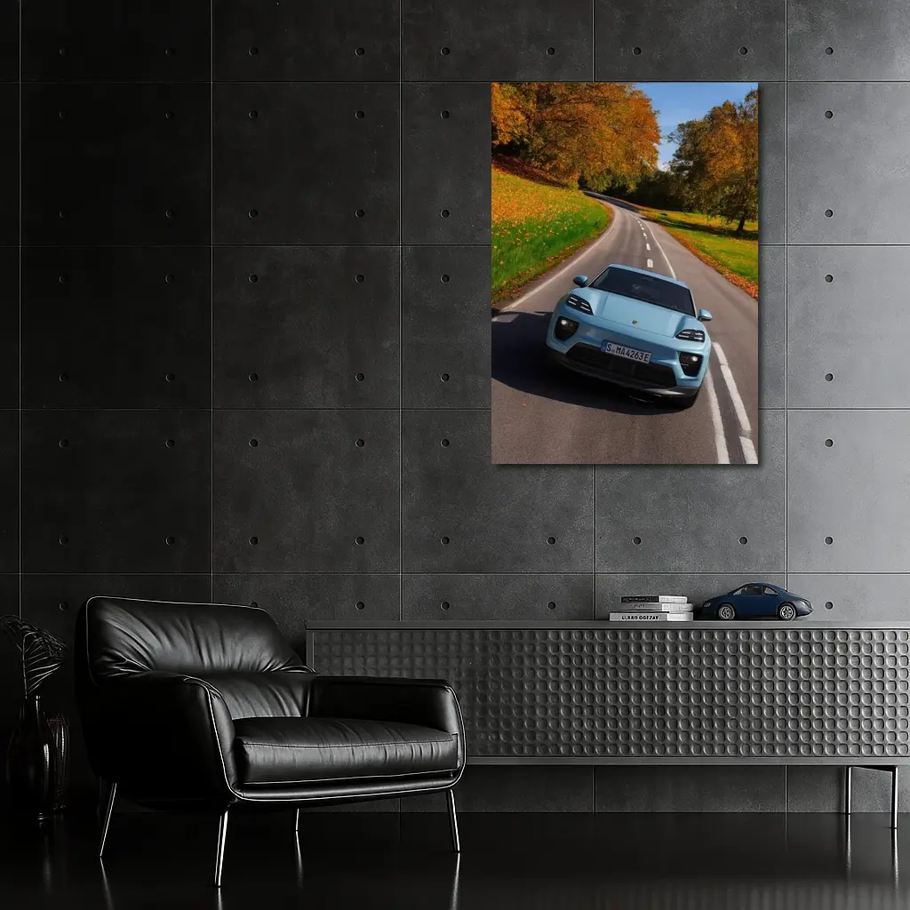 Porsche Macan Electric Blue Autumn Road Drive – Wall Art
