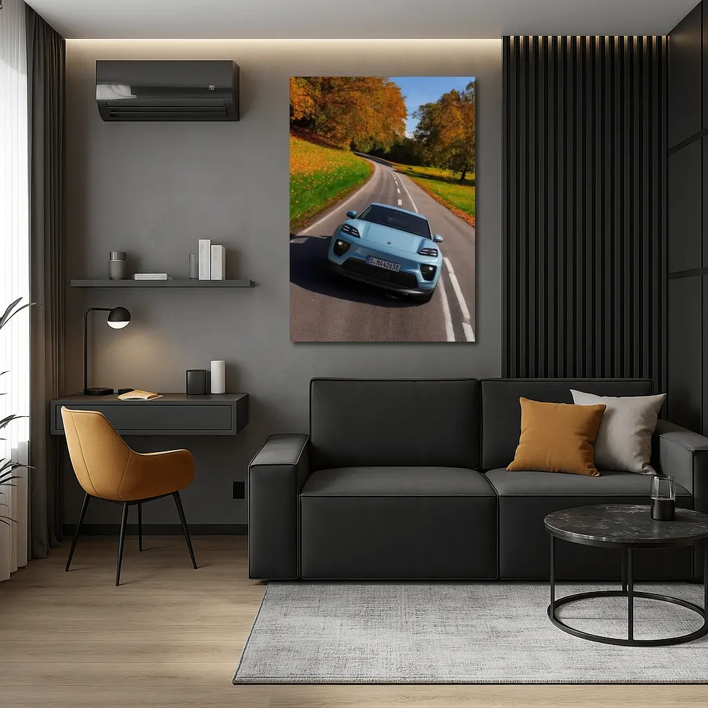 Porsche Macan Electric Blue Autumn Road Drive – Wall Art